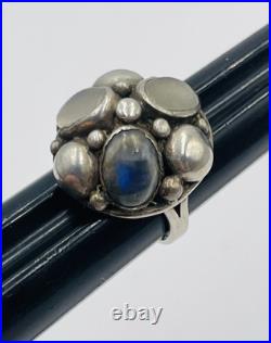 Ancien Art Nouveau Argent Sterling Pierre de Lune & Labradorite Taille Bague 5 Ancien Art Nouveau Argent Sterling Pierre de Lune & Labradorite Taille Bague 5