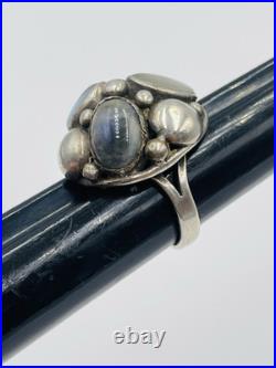 Ancien Art Nouveau Argent Sterling Pierre de Lune & Labradorite Taille Bague 5 Ancien Art Nouveau Argent Sterling Pierre de Lune & Labradorite Taille Bague 5