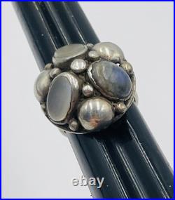 Ancien Art Nouveau Argent Sterling Pierre de Lune & Labradorite Taille Bague 5 Ancien Art Nouveau Argent Sterling Pierre de Lune & Labradorite Taille Bague 5