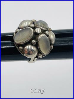 Ancien Art Nouveau Argent Sterling Pierre de Lune & Labradorite Taille Bague 5 Ancien Art Nouveau Argent Sterling Pierre de Lune & Labradorite Taille Bague 5
