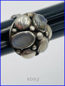 Ancien Art Nouveau Argent Sterling Pierre de Lune & Labradorite Taille Bague 5 Ancien Art Nouveau Argent Sterling Pierre de Lune & Labradorite Taille Bague 5