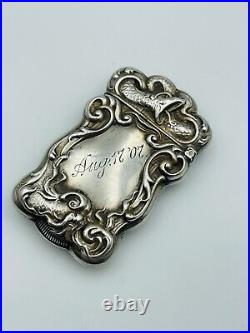 Ancien Art Nouveau Argent Sterling Serpent & Poisson Design Orné Match Sûr