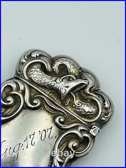 Ancien Art Nouveau Argent Sterling Serpent & Poisson Design Orné Match Sûr