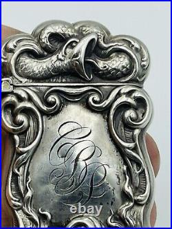 Ancien Art Nouveau Argent Sterling Serpent & Poisson Design Orné Match Sûr