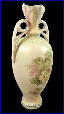 Ancien Art Nouveau Austro-Hungarian Bohèmien Floral Double Géré Porcelaine Vase