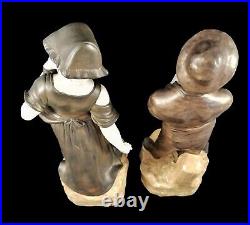 Ancien Art Nouveau Bernard Bloch Schoop Porcelaine Paire Figurine Fermier Paysan