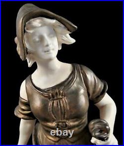 Ancien Art Nouveau Bernard Bloch Schoop Porcelaine Paire Figurine Fermier Paysan