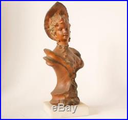 Ancien Art Nouveau Dame Bronze Spelter Statue Buste Villanis Style c. 1900 #2