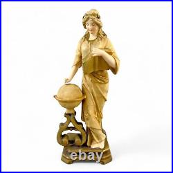 Ancien Art Nouveau Ernst Wahliss Turn Wein Porcelaine Figurine Femme Geography