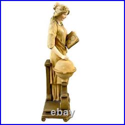 Ancien Art Nouveau Ernst Wahliss Turn Wein Porcelaine Figurine Femme Geography