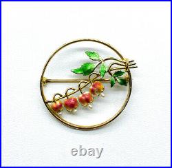 Ancien Art Nouveau Krementz 14k Or Émail Saignement Coeur Perle Fleur Broche