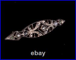 Ancien Art Nouveau Victorien Argent Sterling Pâte Décoratif Barre Broche 5.1cm