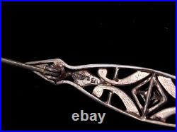 Ancien Art Nouveau Victorien Argent Sterling Pâte Décoratif Barre Broche 5.1cm