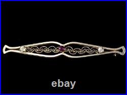 Ancien Art Nouveau Victorien Argent Transparent Violet Pâte Barre Broche 5.7cm