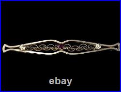 Ancien Art Nouveau Victorien Argent Transparent Violet Pâte Barre Broche 5.7cm