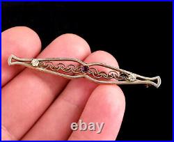 Ancien Art Nouveau Victorien Argent Transparent Violet Pâte Barre Broche 5.7cm