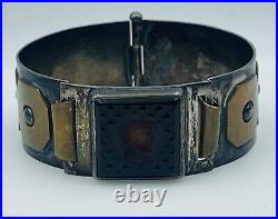 Ancien Arts & Crafts Nouveau Argent Sterling & Laiton Intaglio Bracelet