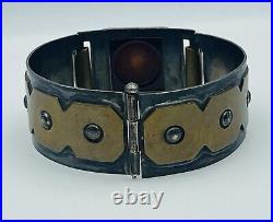 Ancien Arts & Crafts Nouveau Argent Sterling & Laiton Intaglio Bracelet