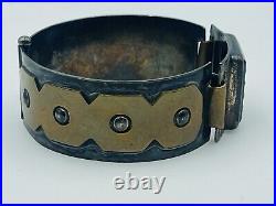 Ancien Arts & Crafts Nouveau Argent Sterling & Laiton Intaglio Bracelet