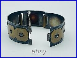 Ancien Arts & Crafts Nouveau Argent Sterling & Laiton Intaglio Bracelet