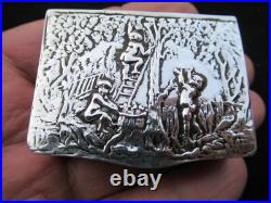 Ancien Boite Argent Art Nouveau Bonbonniere Pilulier Tabatiere Massif Silver Box