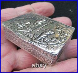 Ancien Boite Argent Art Nouveau Bonbonniere Pilulier Tabatiere Massif Silver Box