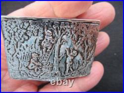 Ancien Boite Argent Art Nouveau Bonbonniere Pilulier Tabatiere Massif Silver Box