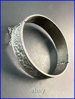 Ancien Bracelet Gourmette En Argent Massif Silver Maille Jonc art nouveau