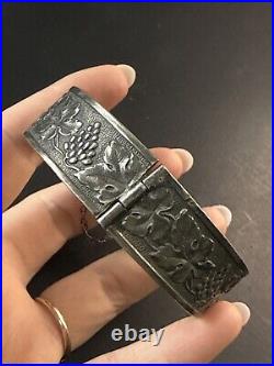 Ancien Bracelet Gourmette En Argent Massif Silver Maille Jonc art nouveau