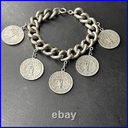 Ancien Bracelet Gourmette En Argent Massif Silver Monnaie tank art nouveau deco