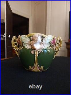 Ancien Cache Pot Jardiniere Onnaing N°824 Femme Papillon Nymphe Art Nouveau