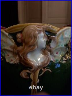 Ancien Cache Pot Jardiniere Onnaing N°824 Femme Papillon Nymphe Art Nouveau