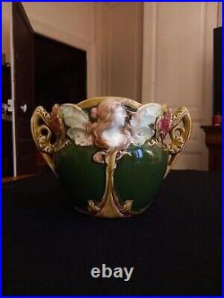 Ancien Cache Pot Jardiniere Onnaing N°824 Femme Papillon Nymphe Art Nouveau