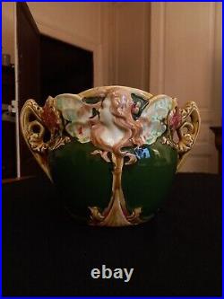 Ancien Cache Pot Jardiniere Onnaing N°824 Femme Papillon Nymphe Art Nouveau