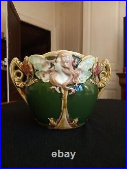 Ancien Cache Pot Jardiniere Onnaing N°824 Femme Papillon Nymphe Art Nouveau