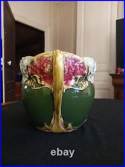 Ancien Cache Pot Jardiniere Onnaing N°824 Femme Papillon Nymphe Art Nouveau