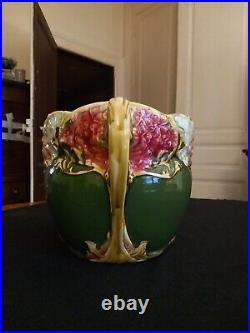 Ancien Cache Pot Jardiniere Onnaing N°824 Femme Papillon Nymphe Art Nouveau