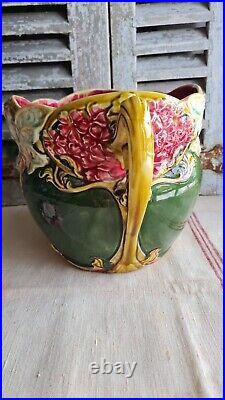 Ancien Cache Pot Jardinniere Onnaing N°824 Femme Papillon Nymphe Art Nouveau