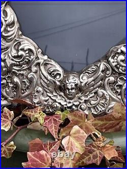 Ancien Cadre Photo Argent Art Nouveau Ange Putti Angelot Floral STERLING UK