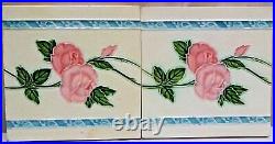 Ancien Carreau Art Nouveau Majolique Angleterre Rose Floral Design Anglais