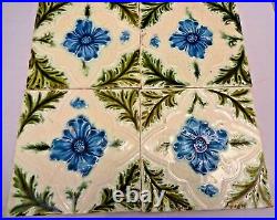 Ancien Carreau Majolique Art Nouveau Violet Fleur England Porcelaine Décoratif #