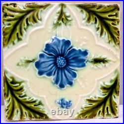 Ancien Carreau Majolique Art Nouveau Violet Fleur England Porcelaine Décoratif #