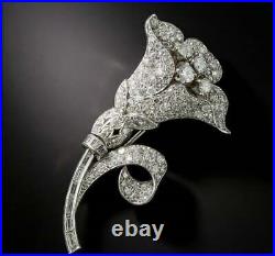 Ancien Diamant Art Déco Lily Broche Fiançailles Broche En 14k Blanc or Sur