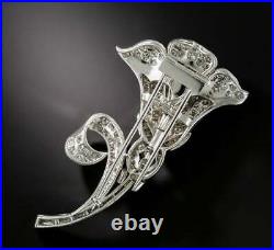 Ancien Diamant Art Déco Lily Broche Fiançailles Broche En 14k Blanc or Sur