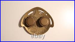Ancien Double Encrier en Bronze Art Nouveau Modern Style 1900 Décor Floral