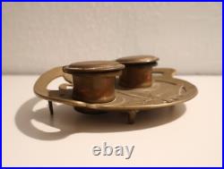 Ancien Double Encrier en Bronze Art Nouveau Modern Style 1900 Décor Floral