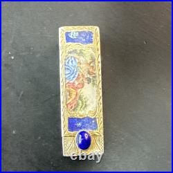 Ancien Étui À Rouge À Lèvres En Argent Massif émailler coppini art nouveau XVIII