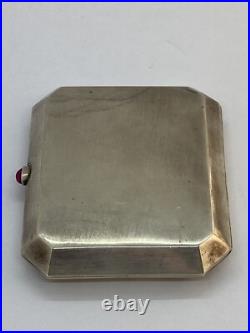 Ancien Étui Boîte A Cigarettes Argent Massif Rubis En Cabochon Art Nouveau 1922