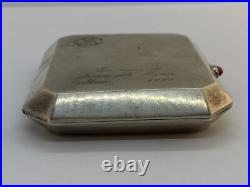 Ancien Étui Boîte A Cigarettes Argent Massif Rubis En Cabochon Art Nouveau 1922