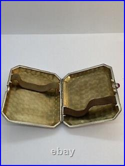 Ancien Étui Boîte A Cigarettes Argent Massif Rubis En Cabochon Art Nouveau 1922